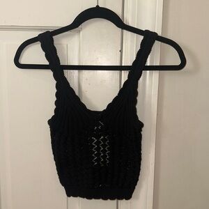H&M black knit crop top size XS NWT